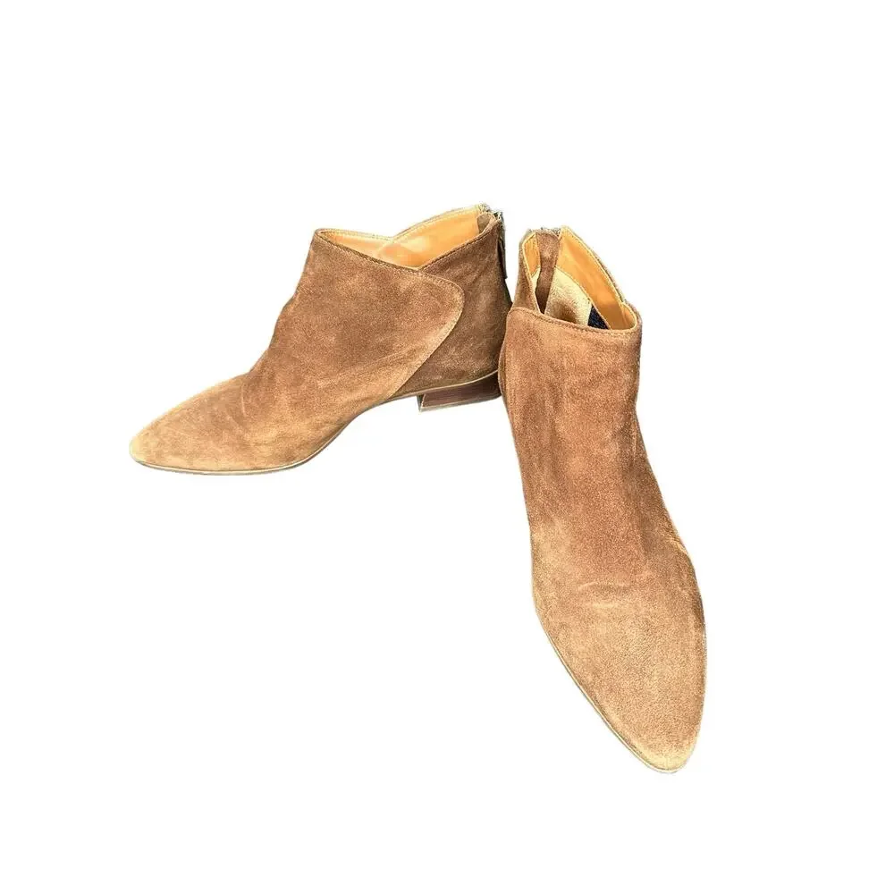 Aquatalia Brown Almond Toe Zip Up Block Heel Suede Ankle Boot Bootie Size‎ 7